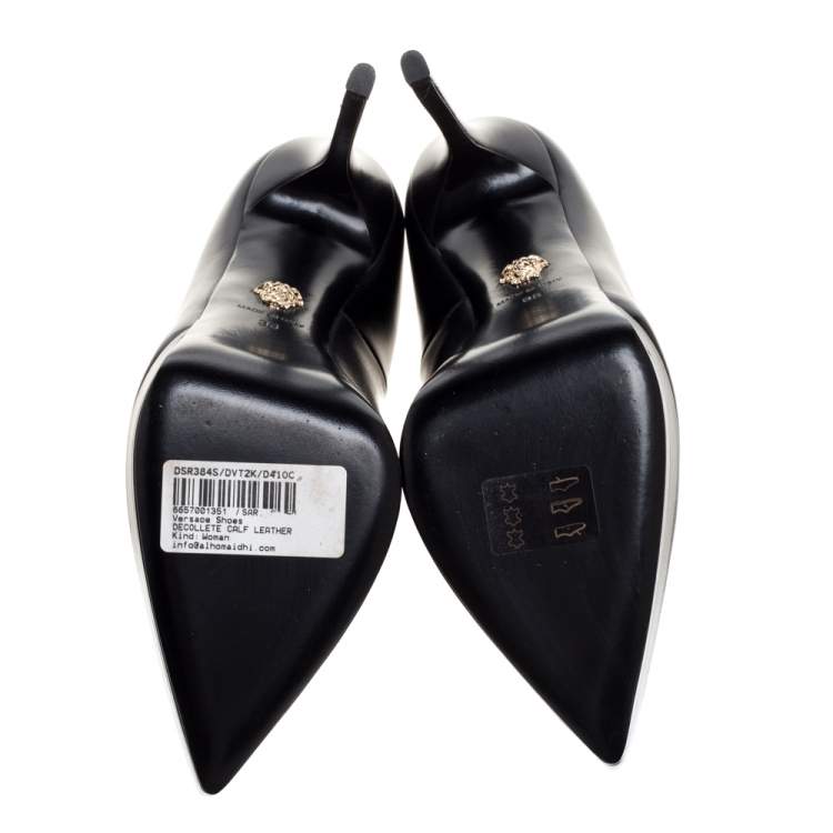 Pre Owned Versace Black Leather Medusa Platform Pointed Toe Pumps Size 38