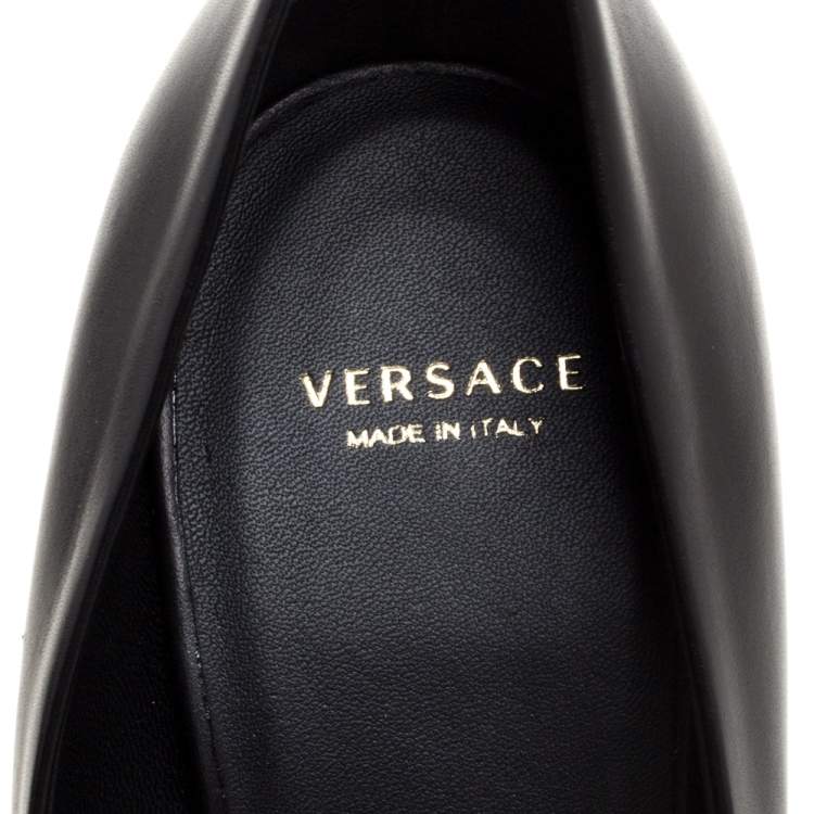 Pre Owned Versace Black Leather Medusa Platform Pointed Toe Pumps Size 38