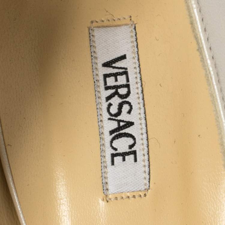 Pre Owned Versace White Leather Studded Buckle Detail Open Toe Pumps Size 41