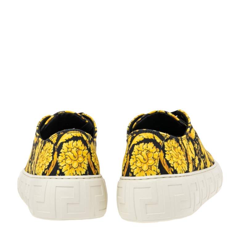 Pre Owned Versace Yellow/Black Canvas Greca Barocco Low Top Sneakers Size 41.5