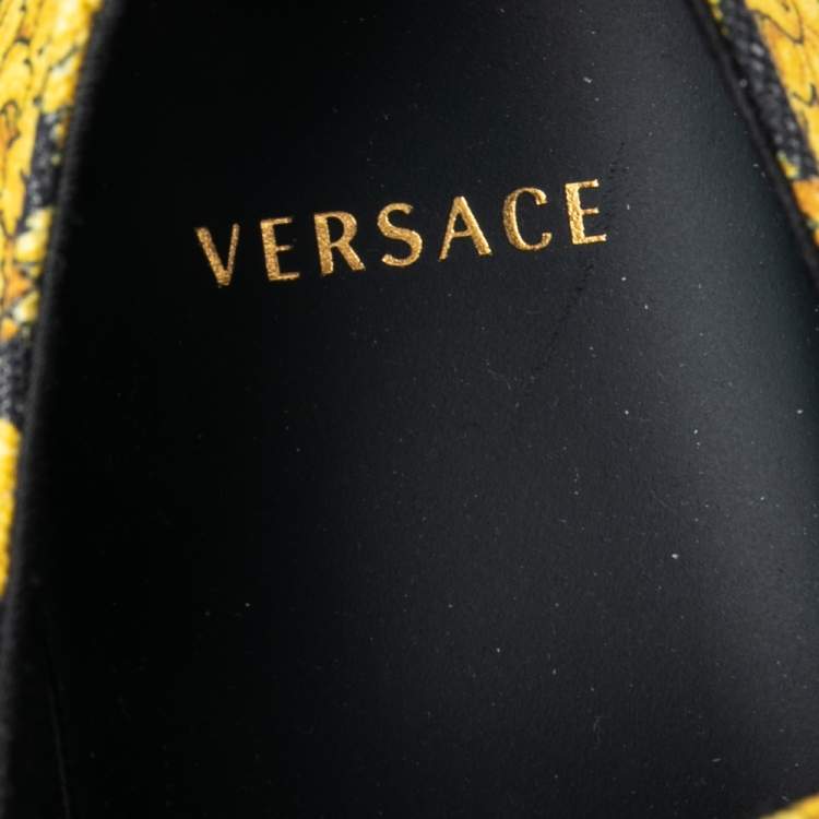 Pre Owned Versace Yellow/Black Canvas Greca Barocco Low Top Sneakers Size 41.5