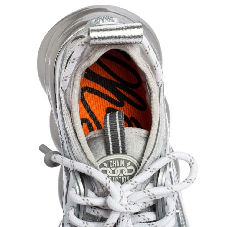 Pre Owned Versace Metallic Grey Mesh, Patent and Leather Chain Reaction Sneakers Size 41