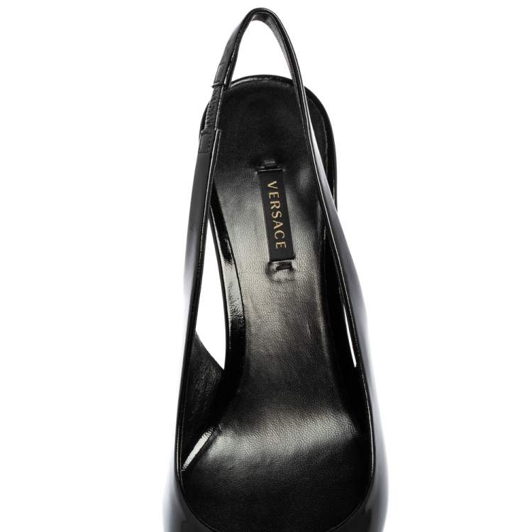 Pre Owned Versace Black Patent Leather Palazzo Medusa Slingback Pumps Size 39