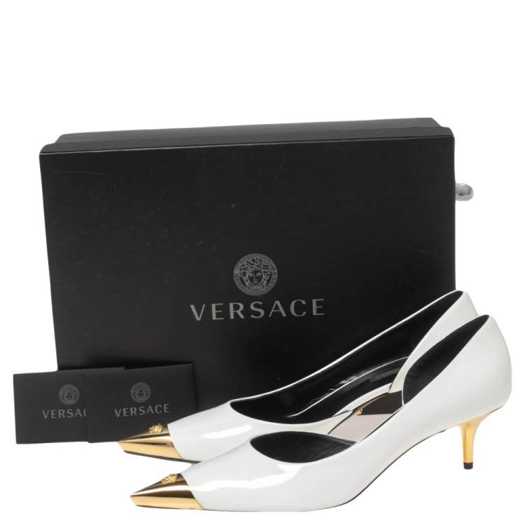 Pre Owned Versace White Patent Leather Pointed-Toe D'orsay Pumps Size 39.5