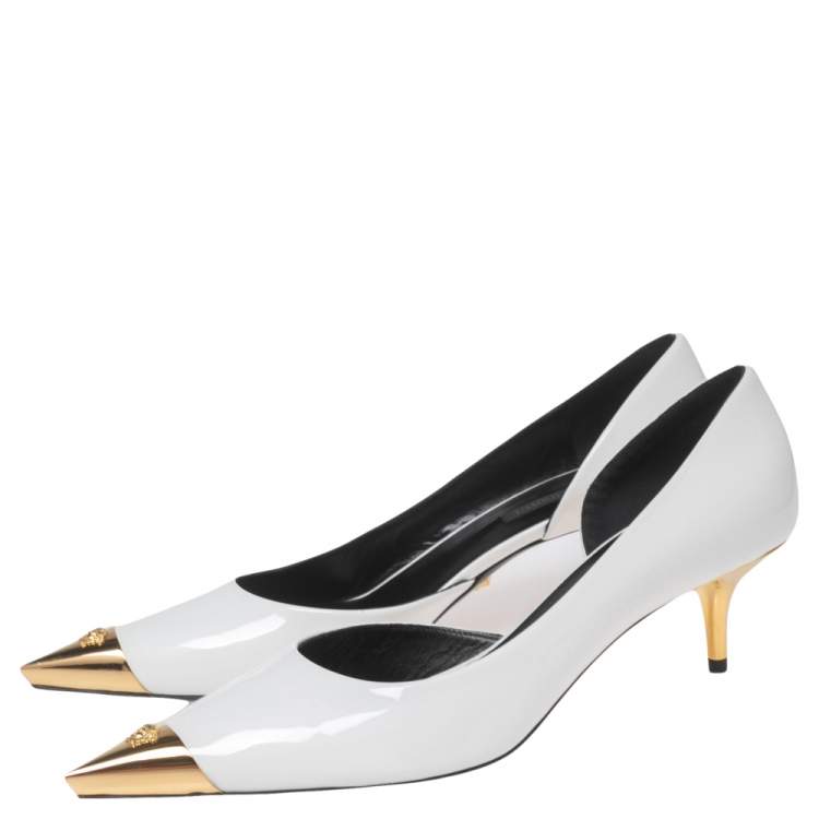 Pre Owned Versace White Patent Leather Pointed-Toe D'orsay Pumps Size 39.5