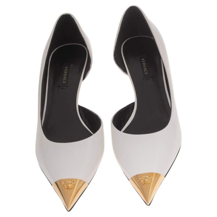 Pre Owned Versace White Patent Leather Pointed-Toe D'orsay Pumps Size 39.5