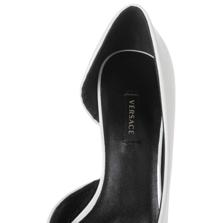 Pre Owned Versace White Patent Leather Pointed-Toe D'orsay Pumps Size 39.5