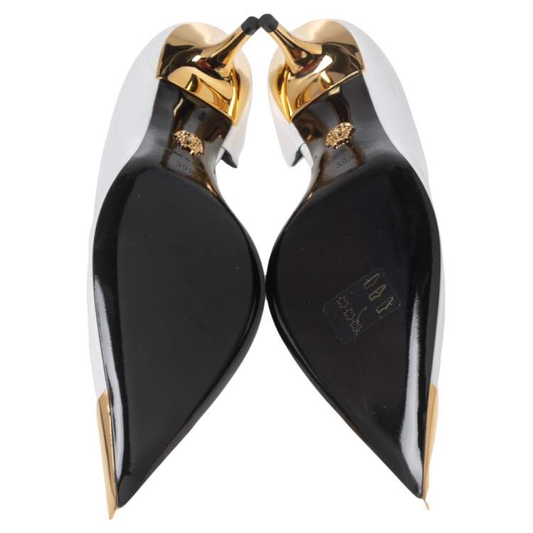 Pre Owned Versace White Patent Leather Pointed-Toe D'orsay Pumps Size 39.5