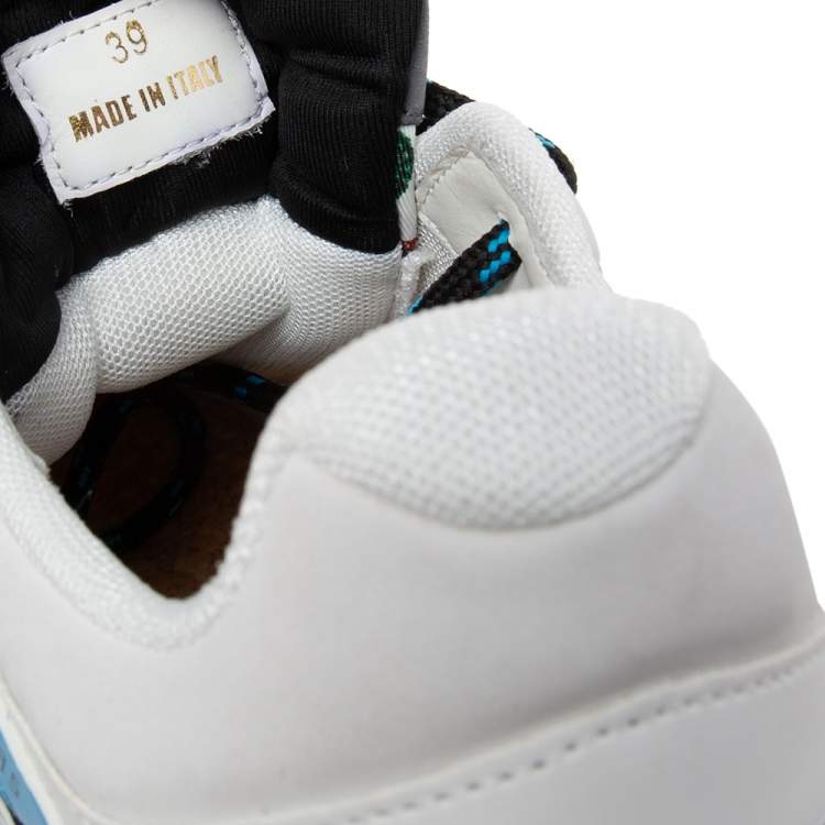 Pre Owned Versace White Leather  And Canvas Tresor de la mer Trigreca Lace Up Sneakers Size 39