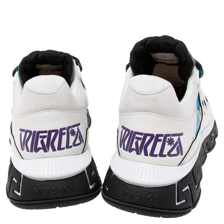 Pre Owned Versace White Leather  And Canvas Tresor de la mer Trigreca Lace Up Sneakers Size 39