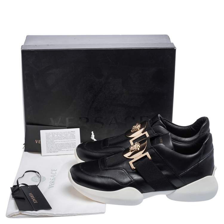 Pre Owned Versace Black Leather Medusa Strap Sneakers Size 39