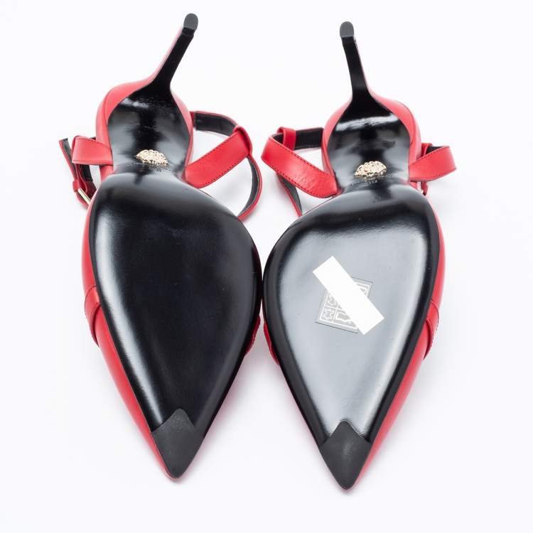 Pre Owned Versace Red Leather Medusa Slingback Pumps Size 39
