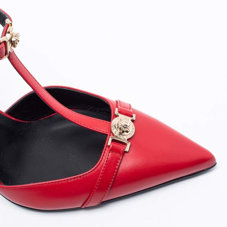 Pre Owned Versace Red Leather Medusa Slingback Pumps Size 39