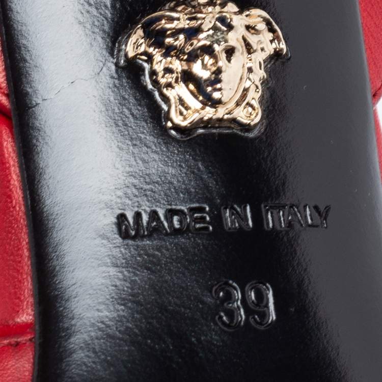 Pre Owned Versace Red Leather Medusa Slingback Pumps Size 39