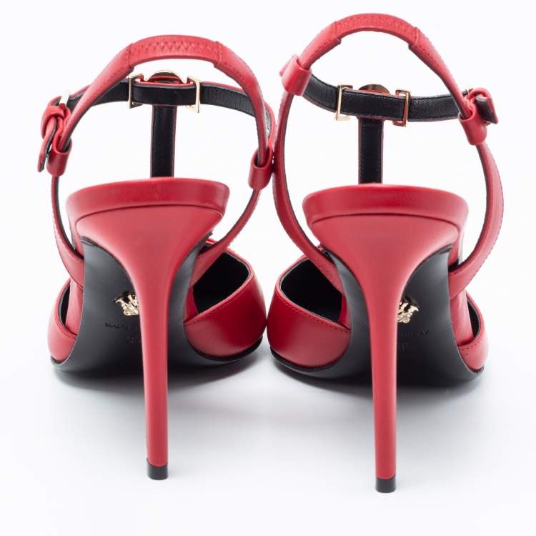 Pre Owned Versace Red Leather Medusa Slingback Pumps Size 39