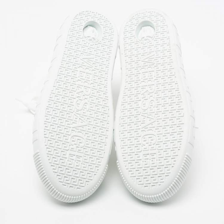 Pre Owned Versace White Canvas Greca Medusa Logo Patch High Top Sneakers Size 39