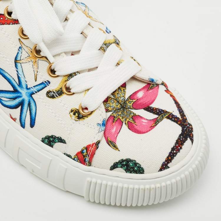 Pre Owned Versace Multicolor Canvas Starfish Print Low Top Sneakers Size 38
