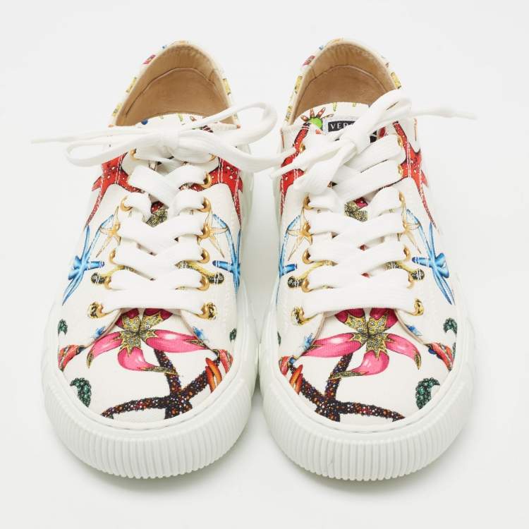Pre Owned Versace Multicolor Canvas Starfish Print Low Top Sneakers Size 38