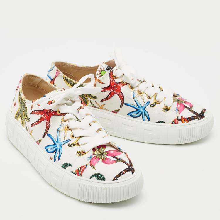 Pre Owned Versace Multicolor Canvas Starfish Print Low Top Sneakers Size 38