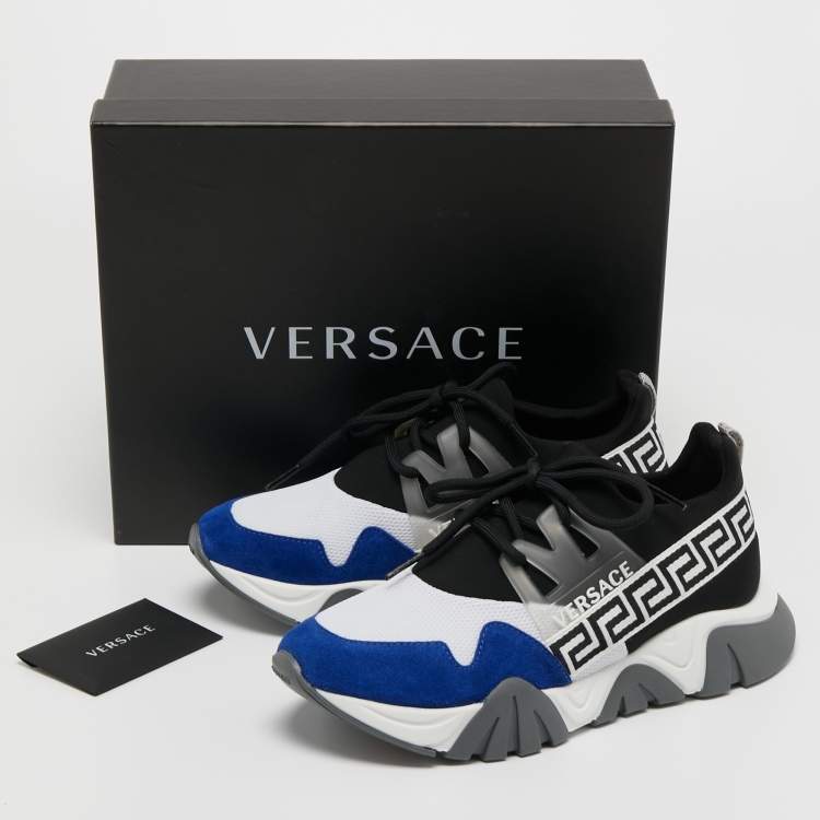 Pre Owned Versace Blue/Black Mesh And Suede Squalo Low Top Sneakers Size 38
