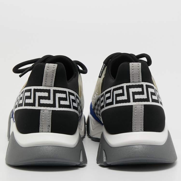 Pre Owned Versace Blue/Black Mesh And Suede Squalo Low Top Sneakers Size 38