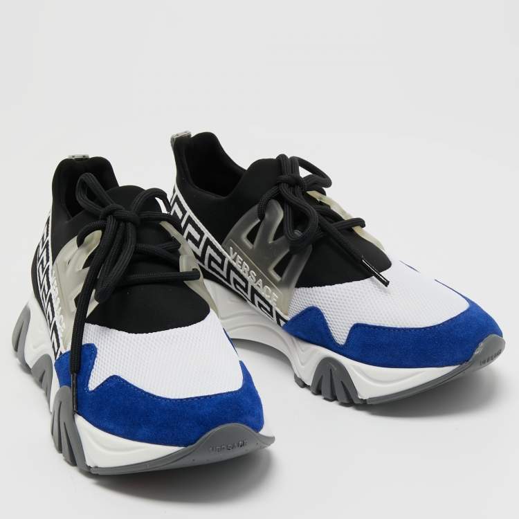 Pre Owned Versace Blue/Black Mesh And Suede Squalo Low Top Sneakers Size 38