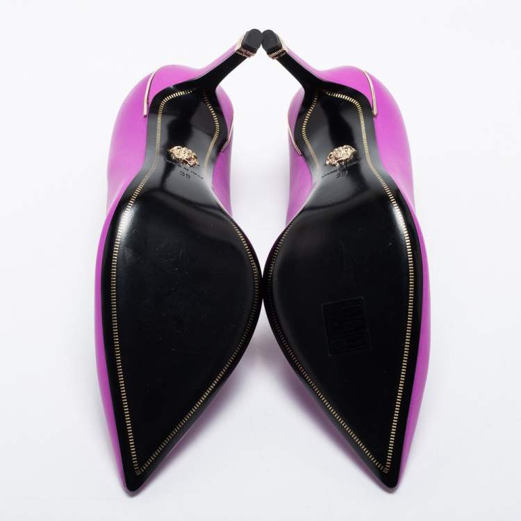 Pre Owned Versace Magenta Leather Pointed Toe Pumps Size 38