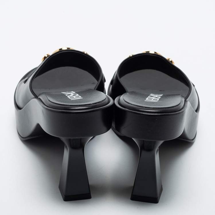 Pre Owned Versace Black Leather Medusa Sandals Size 39