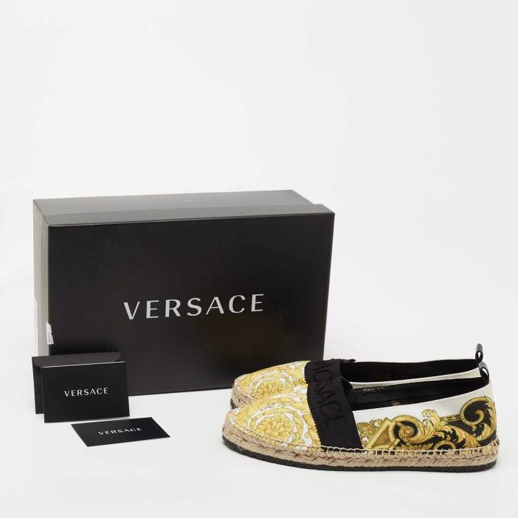 Pre Owned Versace Yellow/White  Baroccoo Print Espadrille Flats Size 38