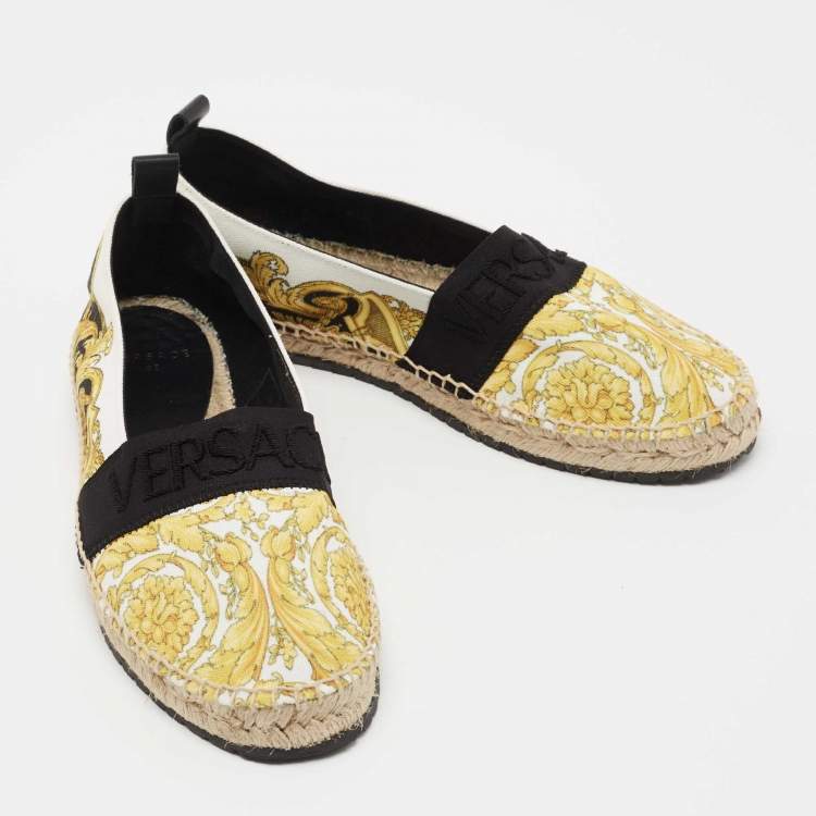 Pre Owned Versace Yellow/White  Baroccoo Print Espadrille Flats Size 38