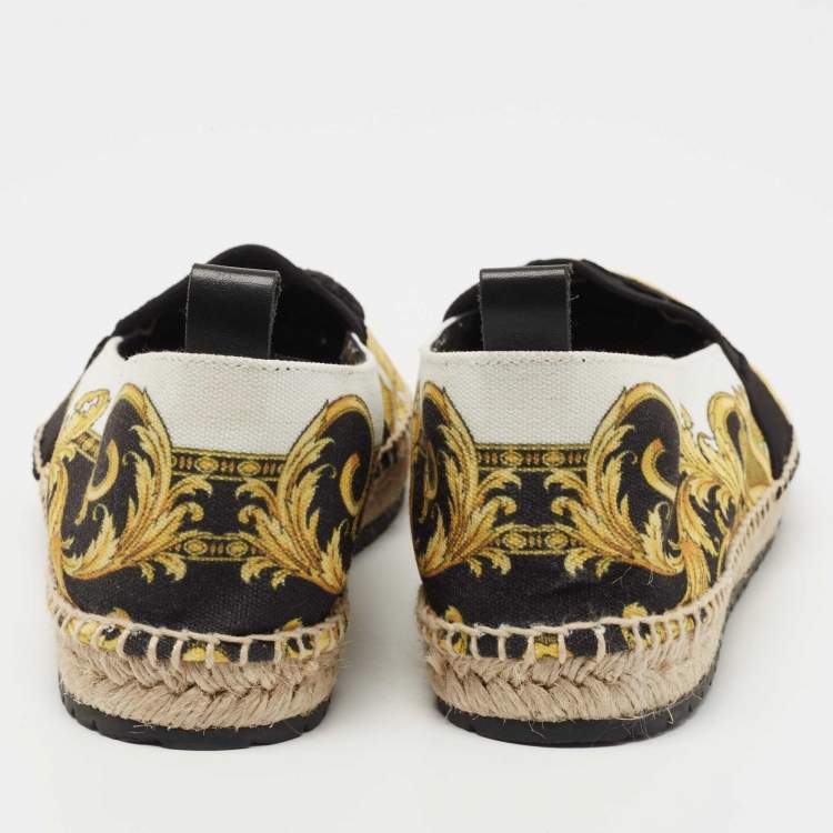 Pre Owned Versace Yellow/White  Baroccoo Print Espadrille Flats Size 38