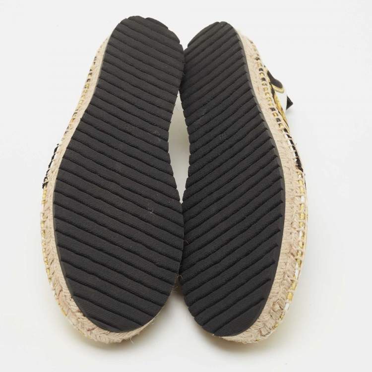 Pre Owned Versace Yellow/White  Baroccoo Print Espadrille Flats Size 38