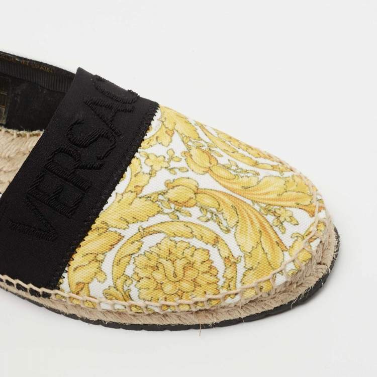 Pre Owned Versace Yellow/White  Baroccoo Print Espadrille Flats Size 38