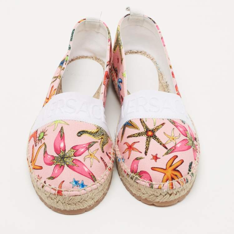Pre Owned Versace Pink Brocade Fabric Espadrille Flats Size 38