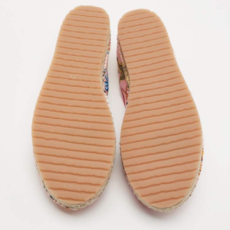 Pre Owned Versace Pink Brocade Fabric Espadrille Flats Size 38