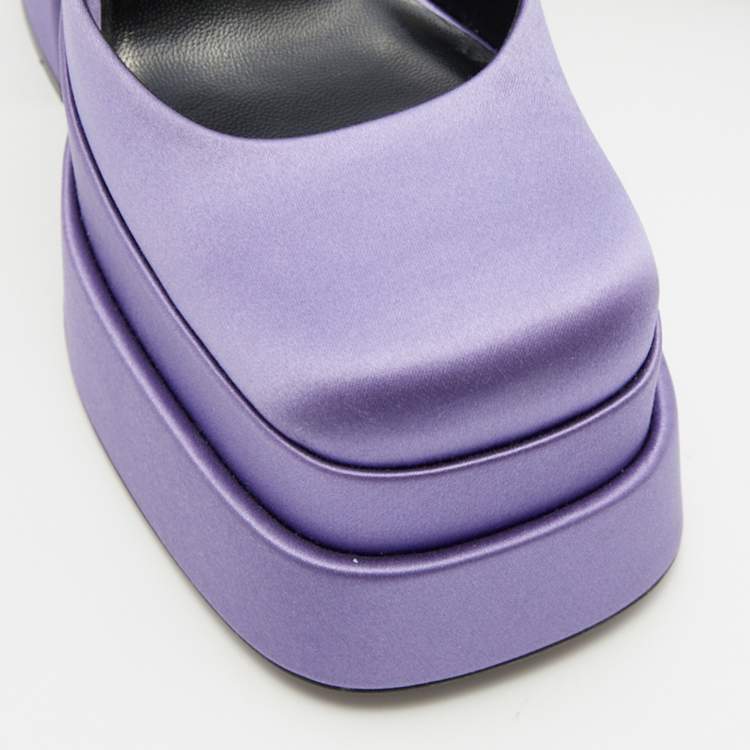 Pre Owned Versace Purple Satin Medusa Aevitas Double Platform Pumps Size 38