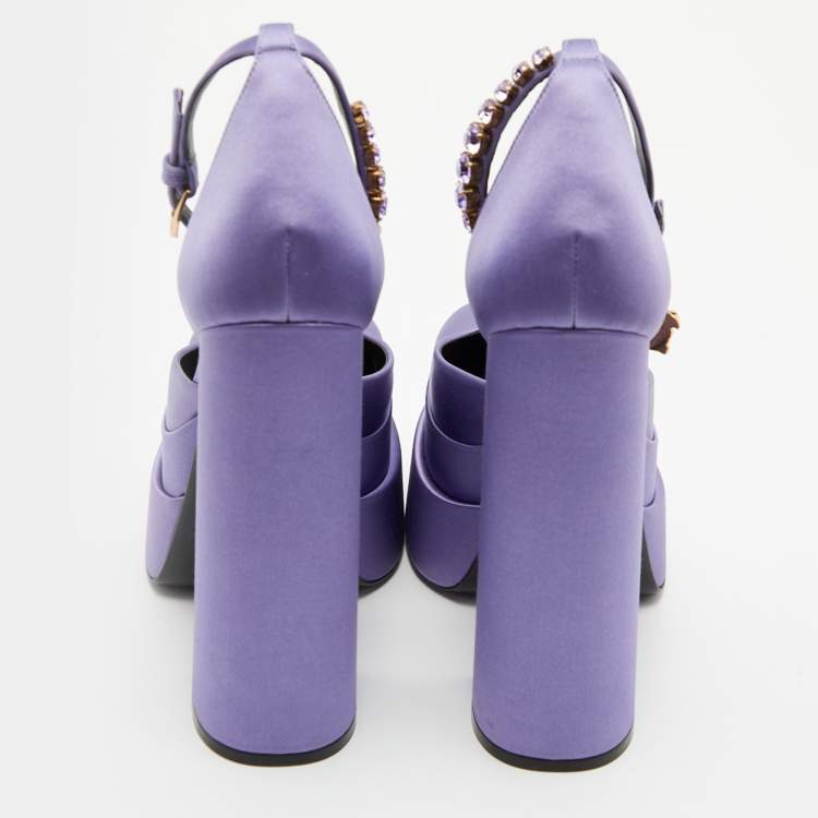 Pre Owned Versace Purple Satin Medusa Aevitas Double Platform Pumps Size 38
