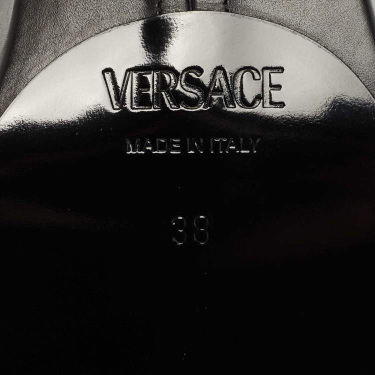 Pre Owned Versace Black Leather Medusa Biggie Platform Slides Sandals Size 38