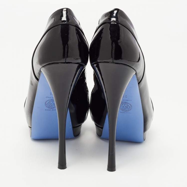 Pre Owned Versace Black Patent Leather Open Toe Platform Pumps Size 38.5