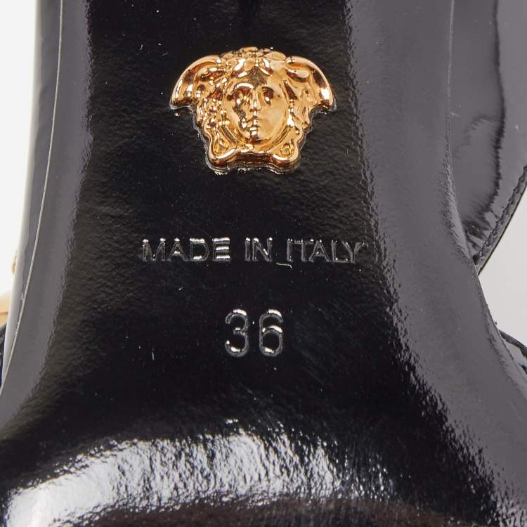 Pre Owned Versace Black Patent Leather Safety Pin Medusa Slingback Pumps Size 36