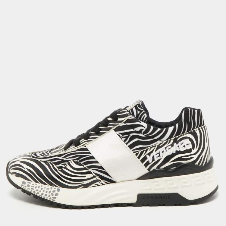 Versace White/Black Zebra Print Leather and Fabric Achilles Sneakers ...
