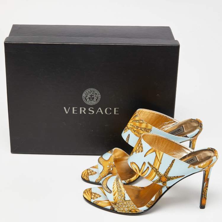 Pre Owned Versace Multicolor Flower Print Canvas Slide Sandals Size 39