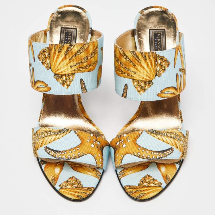 Pre Owned Versace Multicolor Flower Print Canvas Slide Sandals Size 39