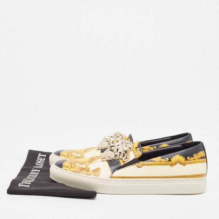 Pre Owned Versace Multicolor Leather Medusa  Slip On Sneakers Size 40