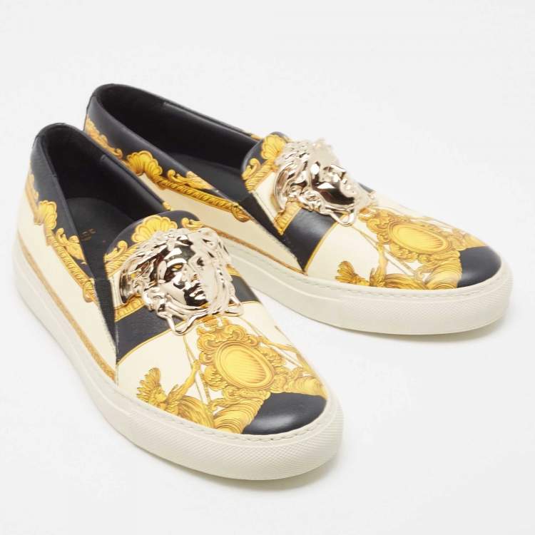 Pre Owned Versace Multicolor Leather Medusa  Slip On Sneakers Size 40