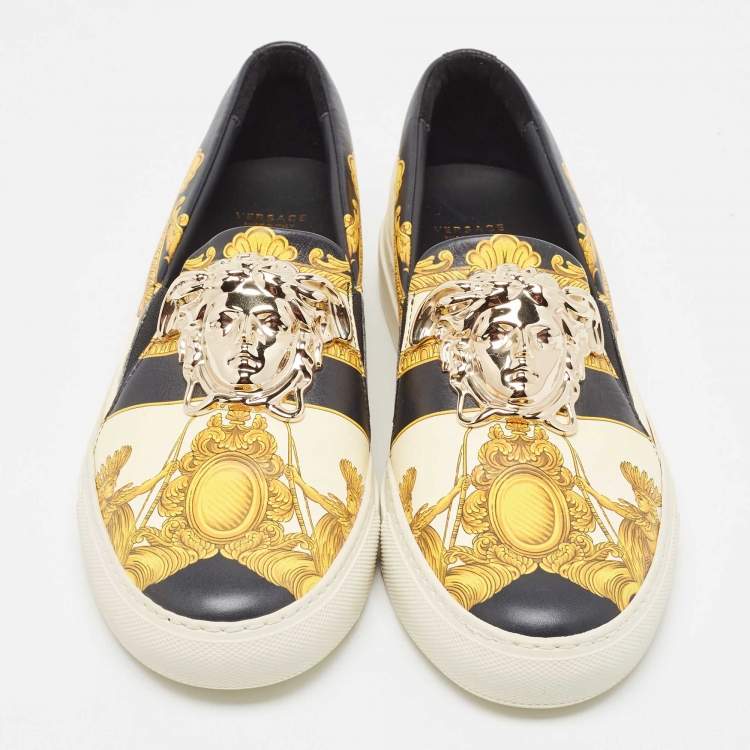 Pre Owned Versace Multicolor Leather Medusa  Slip On Sneakers Size 40