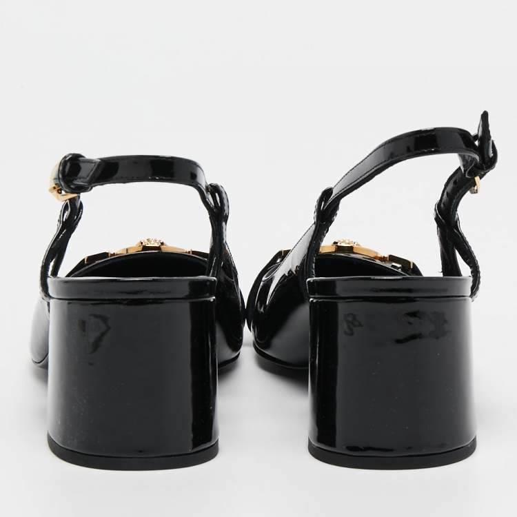 Pre Owned Versace Black Patent Leather Slingback Pumps Size 38