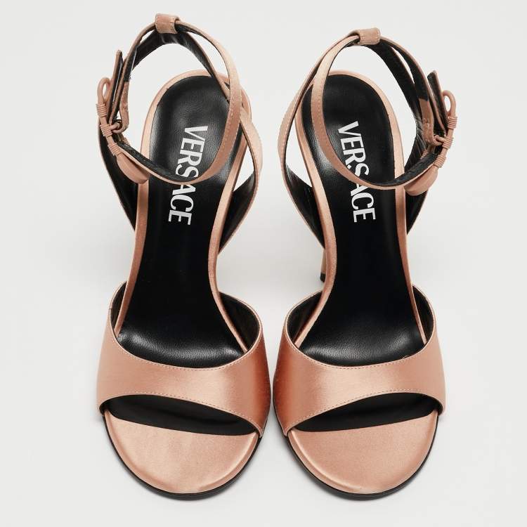 Pre Owned Versace Beige Satin Open Toe Ankle Strap Sandals Size 36