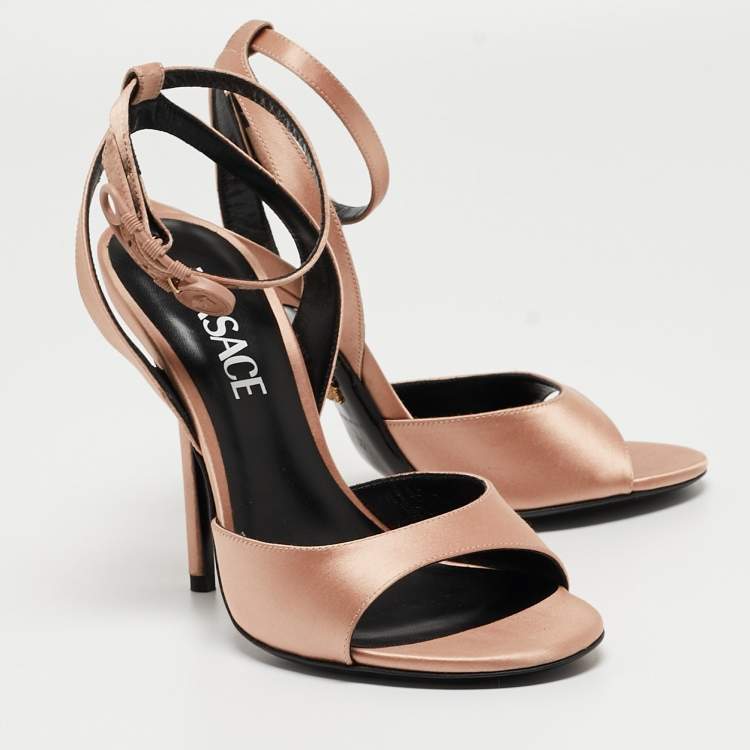 Pre Owned Versace Beige Satin Open Toe Ankle Strap Sandals Size 36