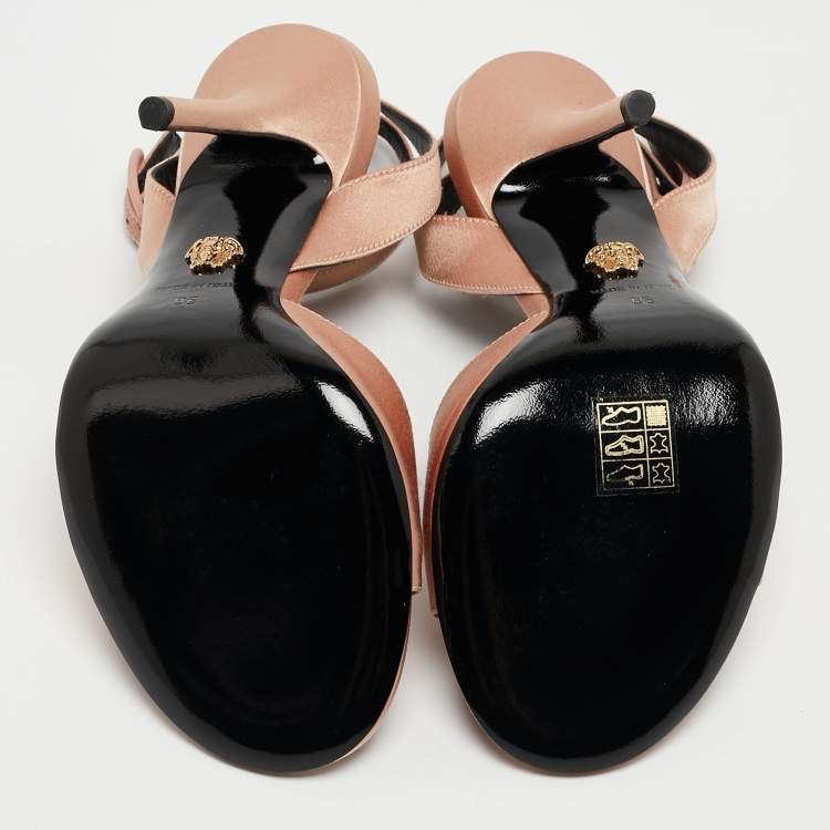 Pre Owned Versace Beige Satin Open Toe Ankle Strap Sandals Size 36